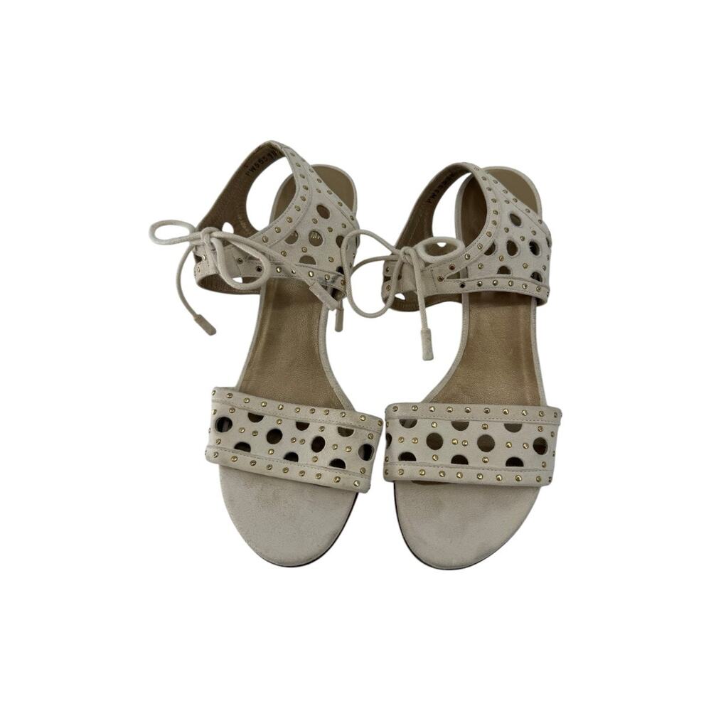 Stuart Weitzman Leather Cut-out Studded Georgie Sandals White Women's Size 7
